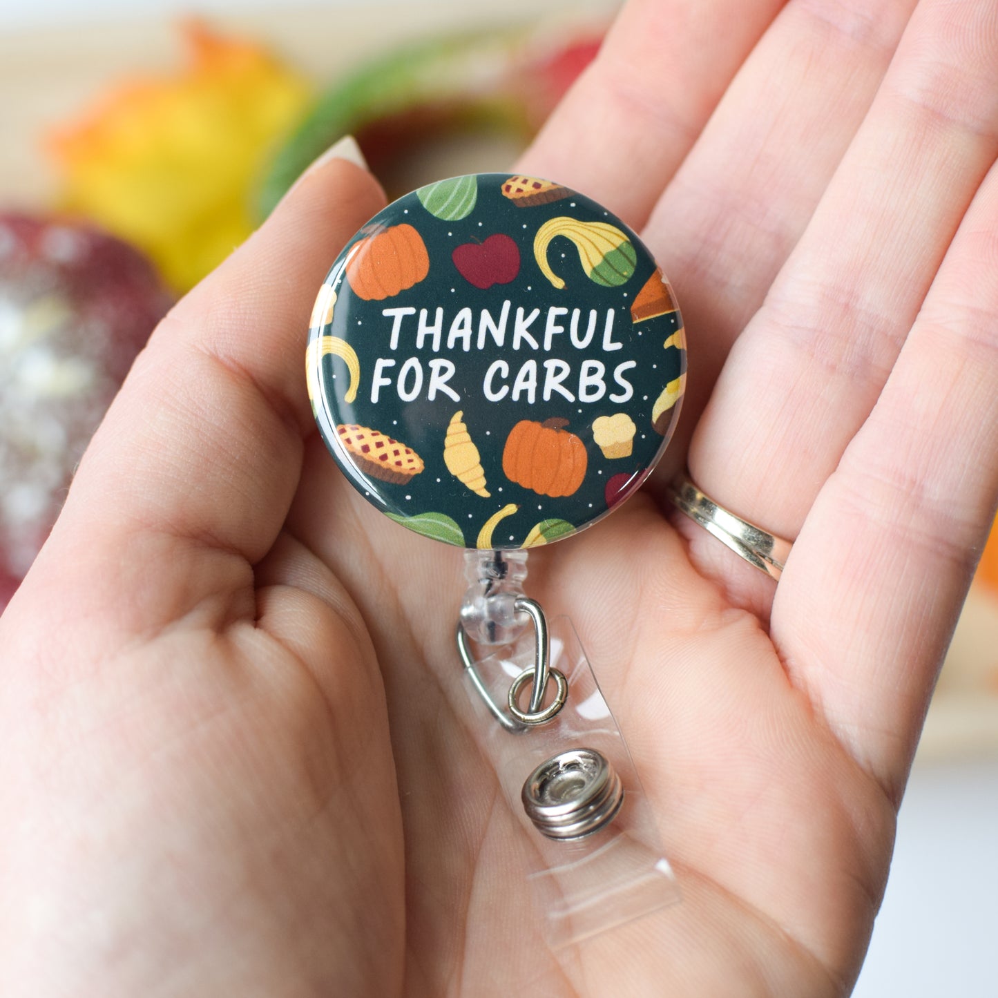 Thankful for Carbs Badge Reel + Topper