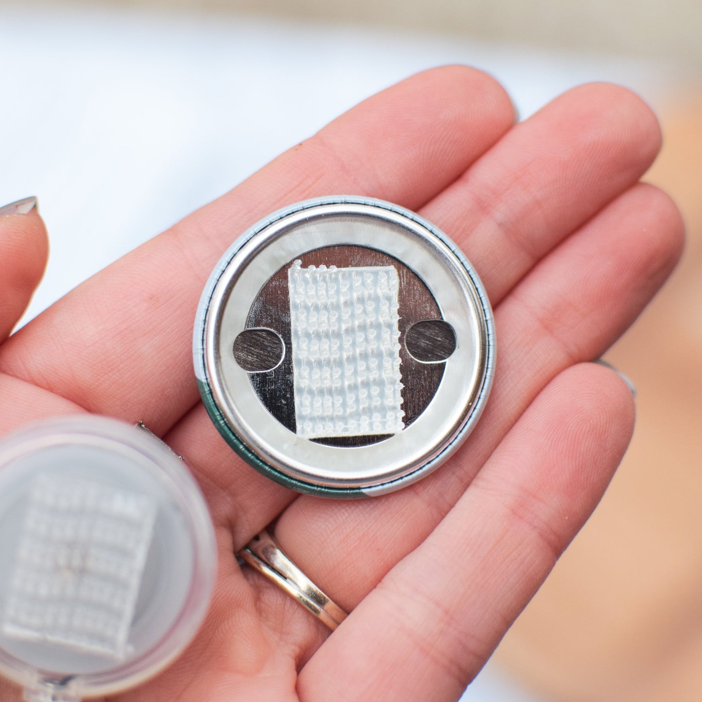 Badge reel topper option, back view