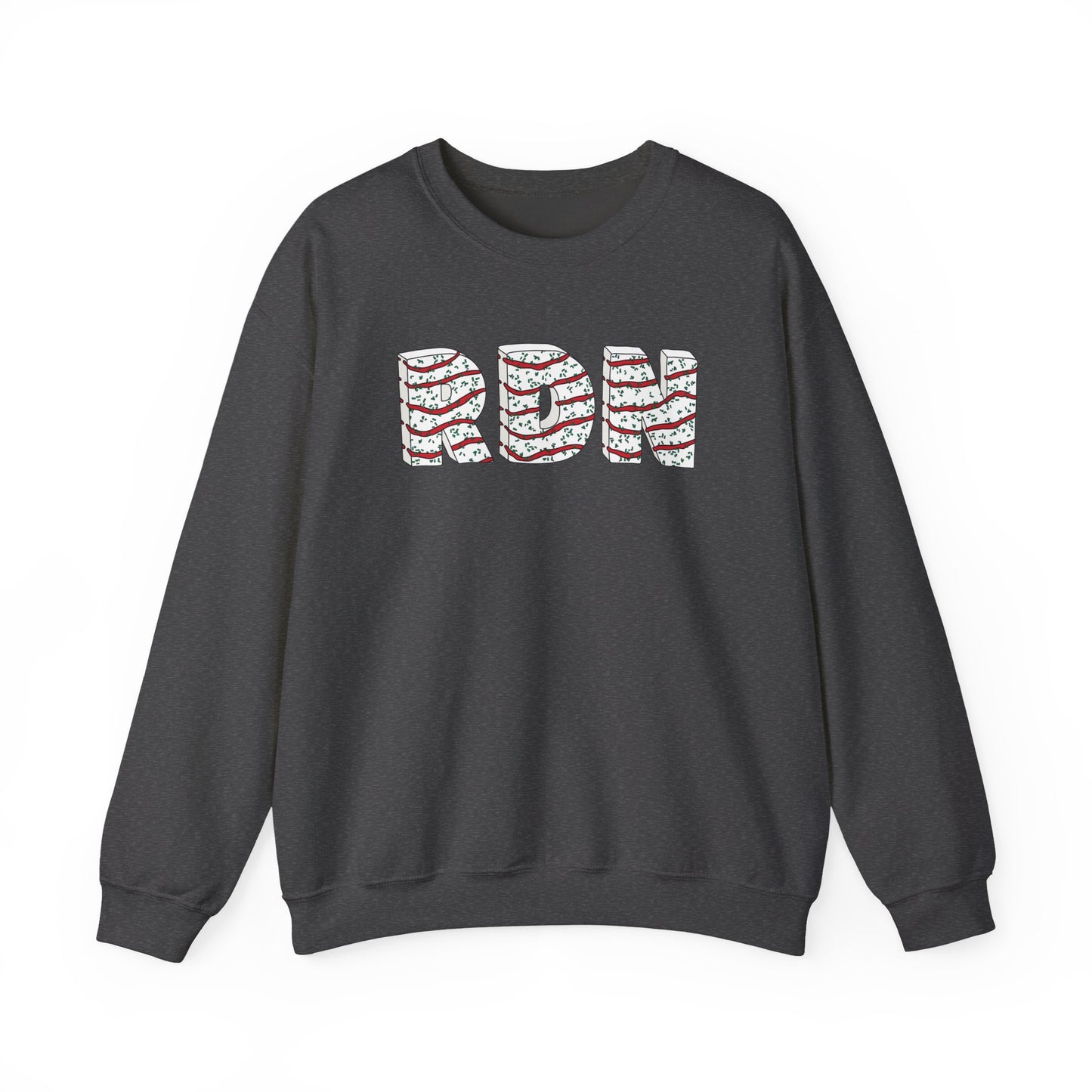 Charcoal sweatshirt with 'RDN' text on a white background