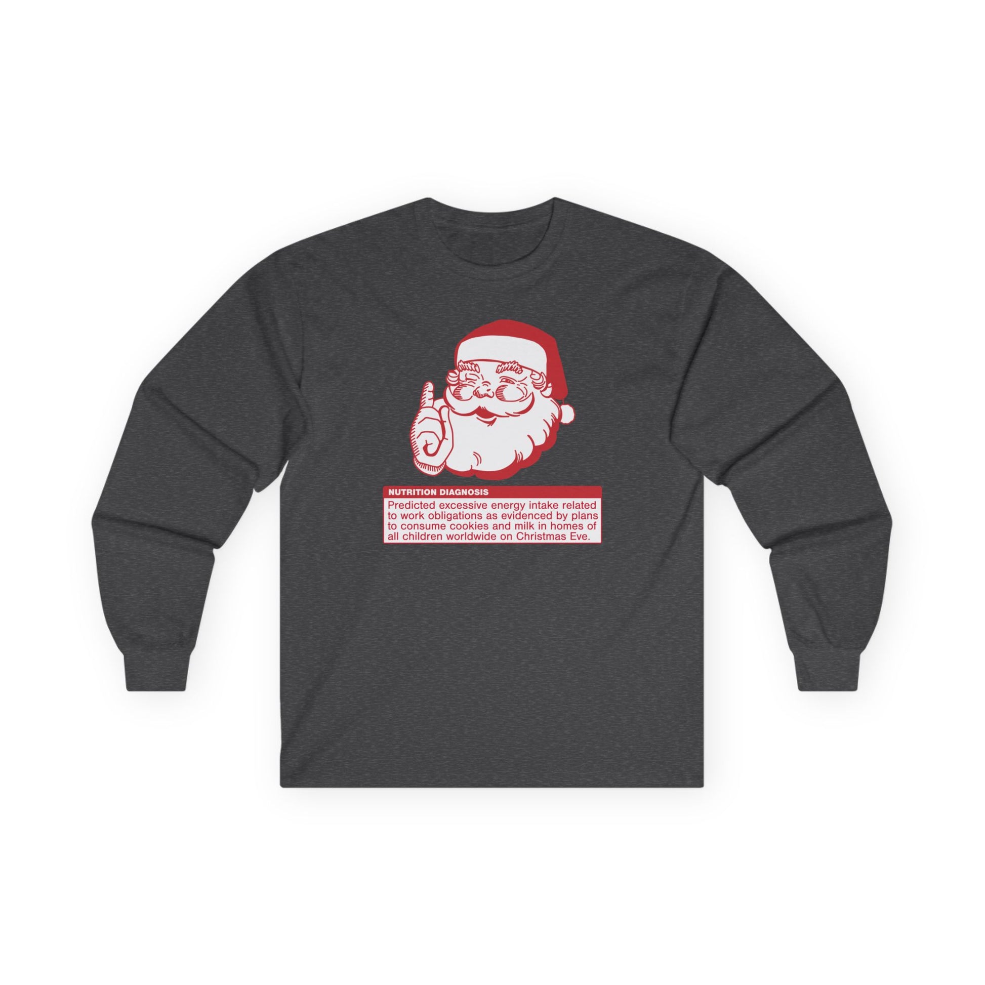 Charcoal long sleeve tshirt with Santa PES design in red and white