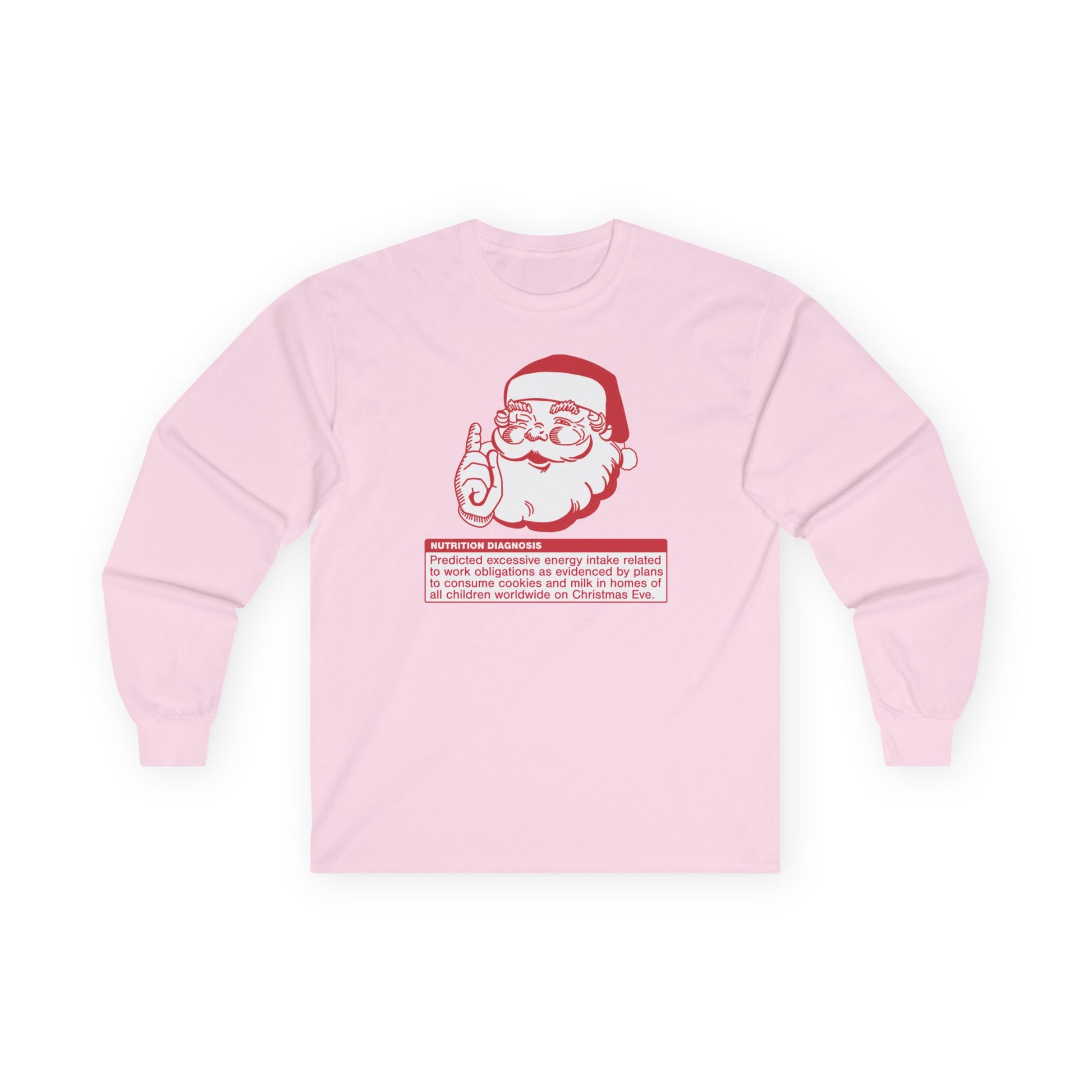 Pink long sleeve tshirt with Santa PES design in red and white