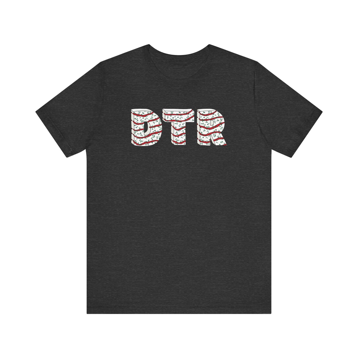 Black t-shirt with 'DTR' printed on the back against a white background