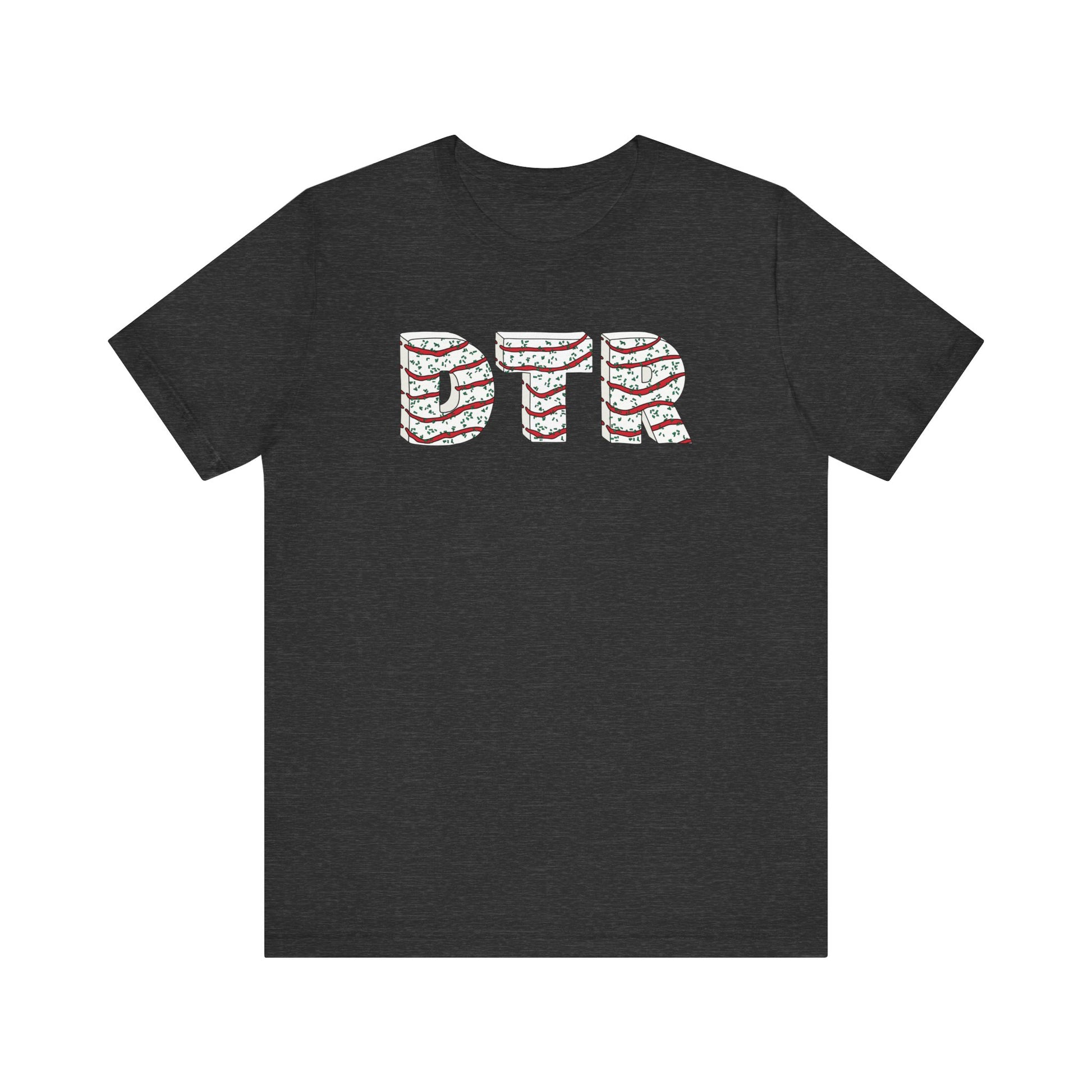 Black t-shirt with 'DTR' printed on the back against a white background