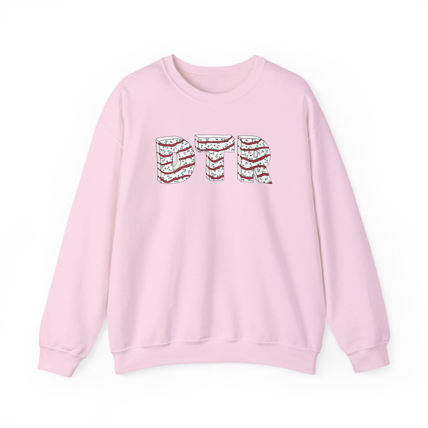 Pink sweatshirt with decorative letters on a white background