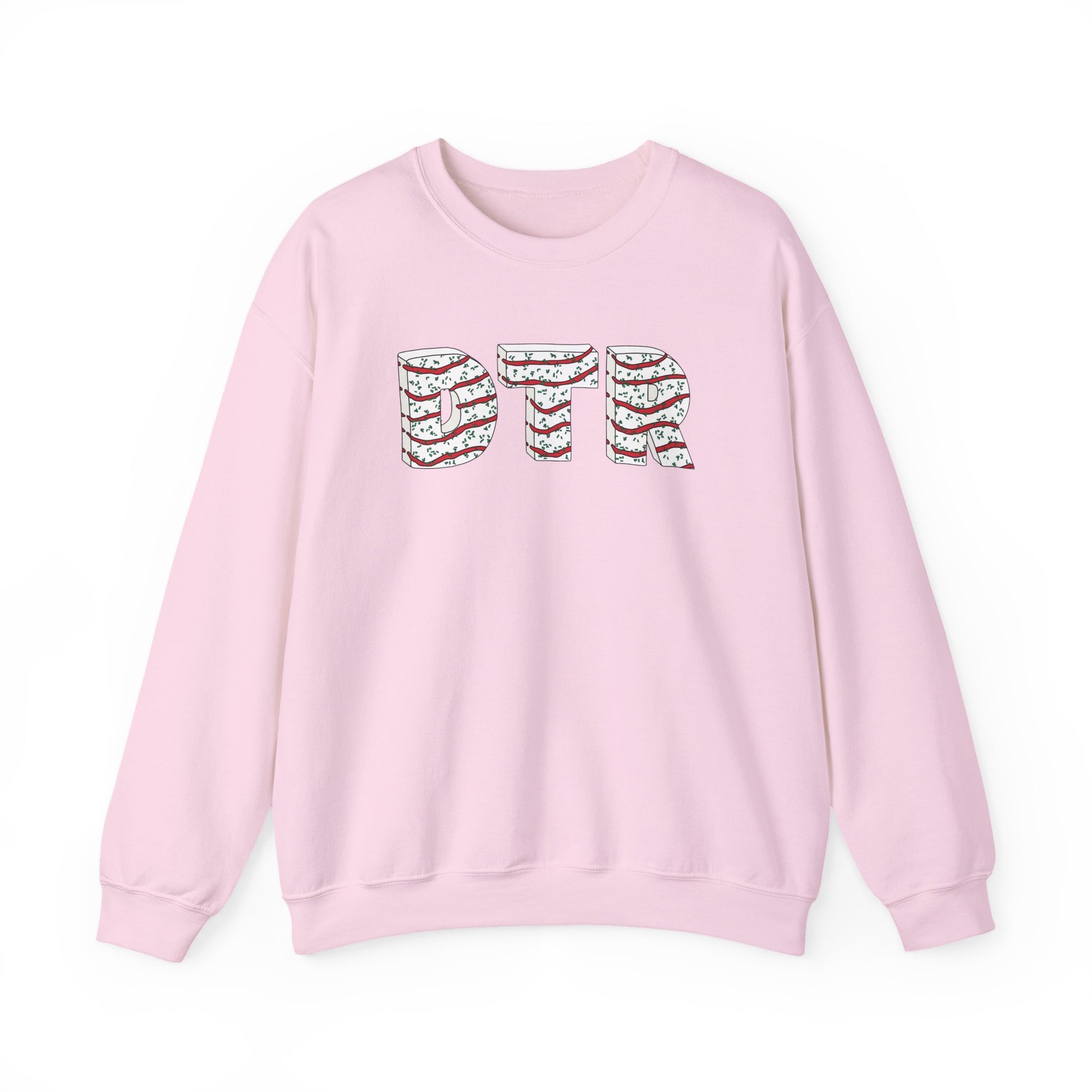 Pink sweatshirt with decorative letters on a white background