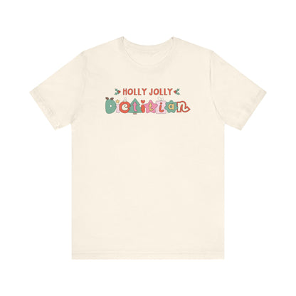 Cream tshirt with 'Holly jolly dietitian' in cute Christmas themed cartoon letters