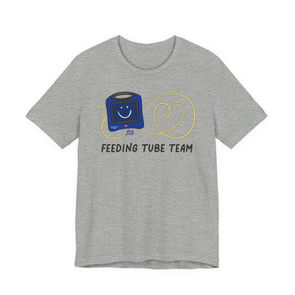 Heather gray tshirt with Cortrak device and NG tube with the text "feeding tube team"