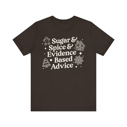 Brown t-shirt with white text and graphics on a white background