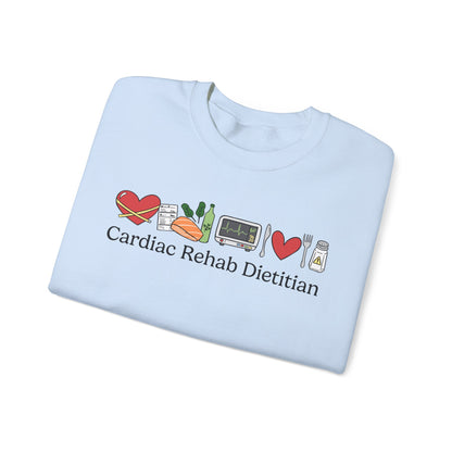 Light blue t-shirt with 'Cardiac Rehab Dietitian' text and icons on a white background