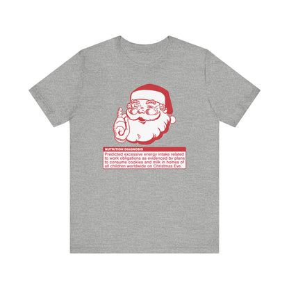 Gray t-shirt with a graphic of Santa Claus and a PES statement  on a white background
