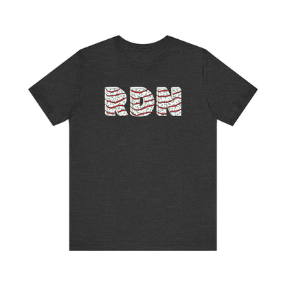 Black t-shirt with 'RDN' printed on the back against a white background