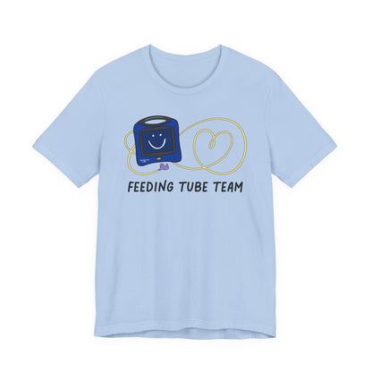 Light blue tshirt with Cortrak device and NG tube with the text "feeding tube team"