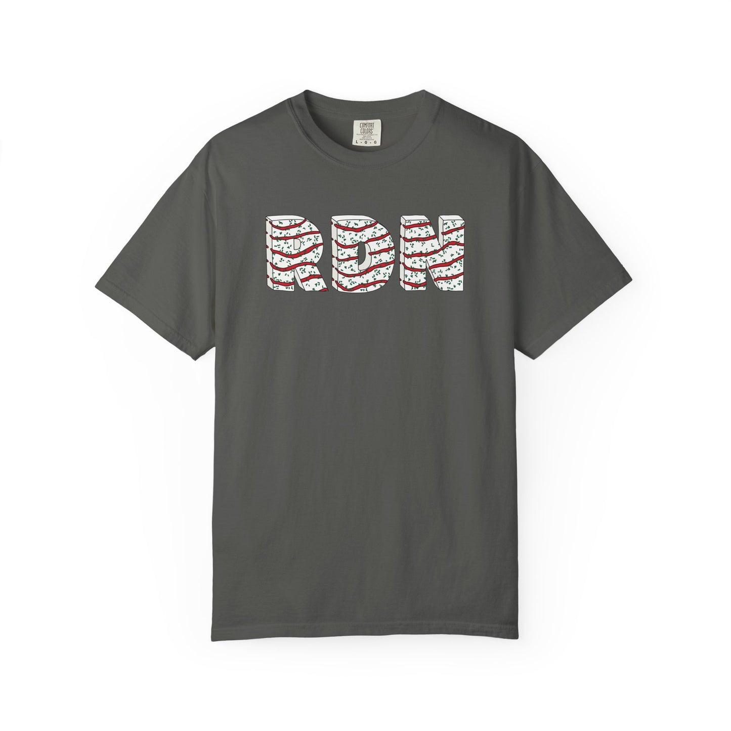 Gray t-shirt with 'RDN' design on a white background