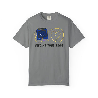 Gray tshirt with Cortrak device and NG tube with the text "feeding tube team"