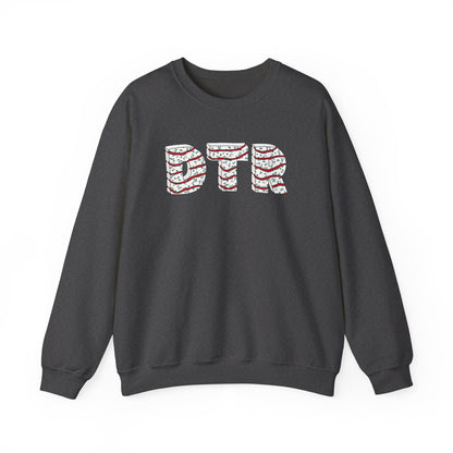 Charcoal sweatshirt with 'DTR' text on a white background