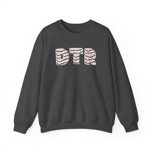 Charcoal sweatshirt with 'DTR' text on a white background