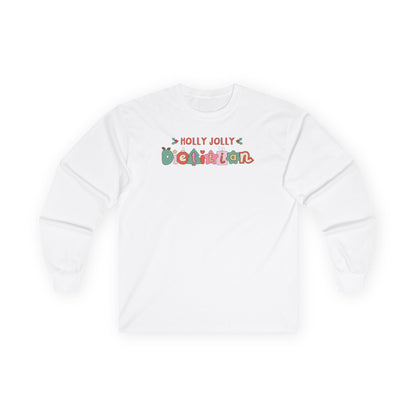White long sleeve tee with 'Holly Jolly Dietitian' text on a white background