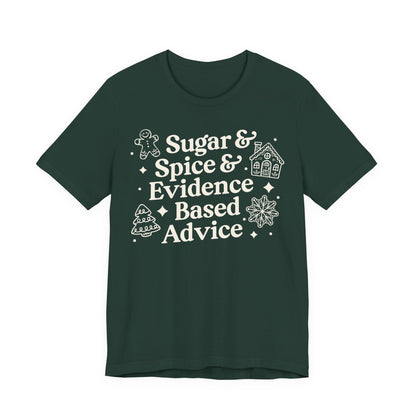 Green t-shirt with white text and graphics on a white background