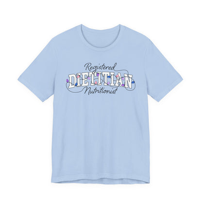 Light blue tshirt with Registered Dietitian Nutrition text tangled in Christmas lights