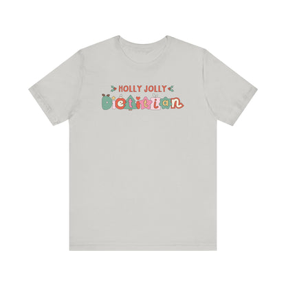 Light gray tshirt with 'Holly jolly dietitian' in cute Christmas themed cartoon letters