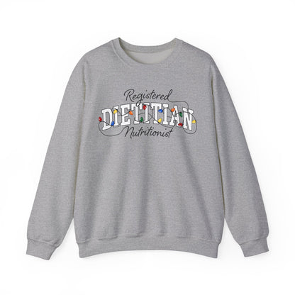 Gray sweatshirt with 'Registered Dietitian Nutritionist' text on a white background