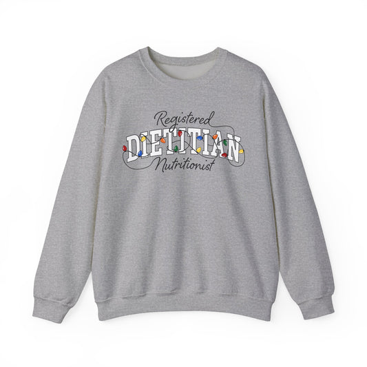 Gray sweatshirt with 'Registered Dietitian Nutritionist' text on a white background