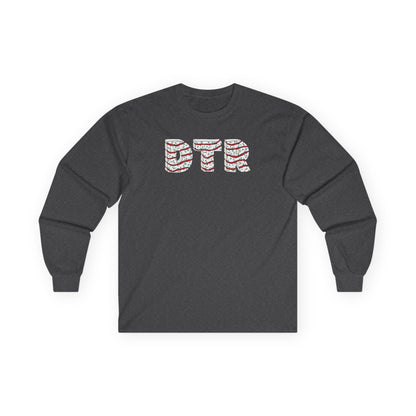 Dark gray long-sleeve shirt with 'DTR' logo on a white background