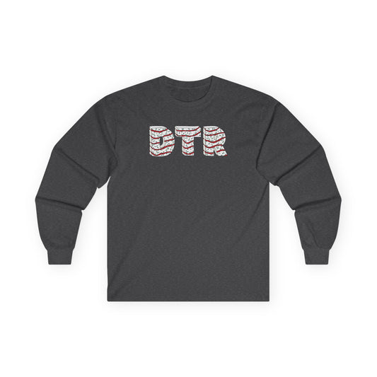 Dark gray long-sleeve shirt with 'DTR' logo on a white background