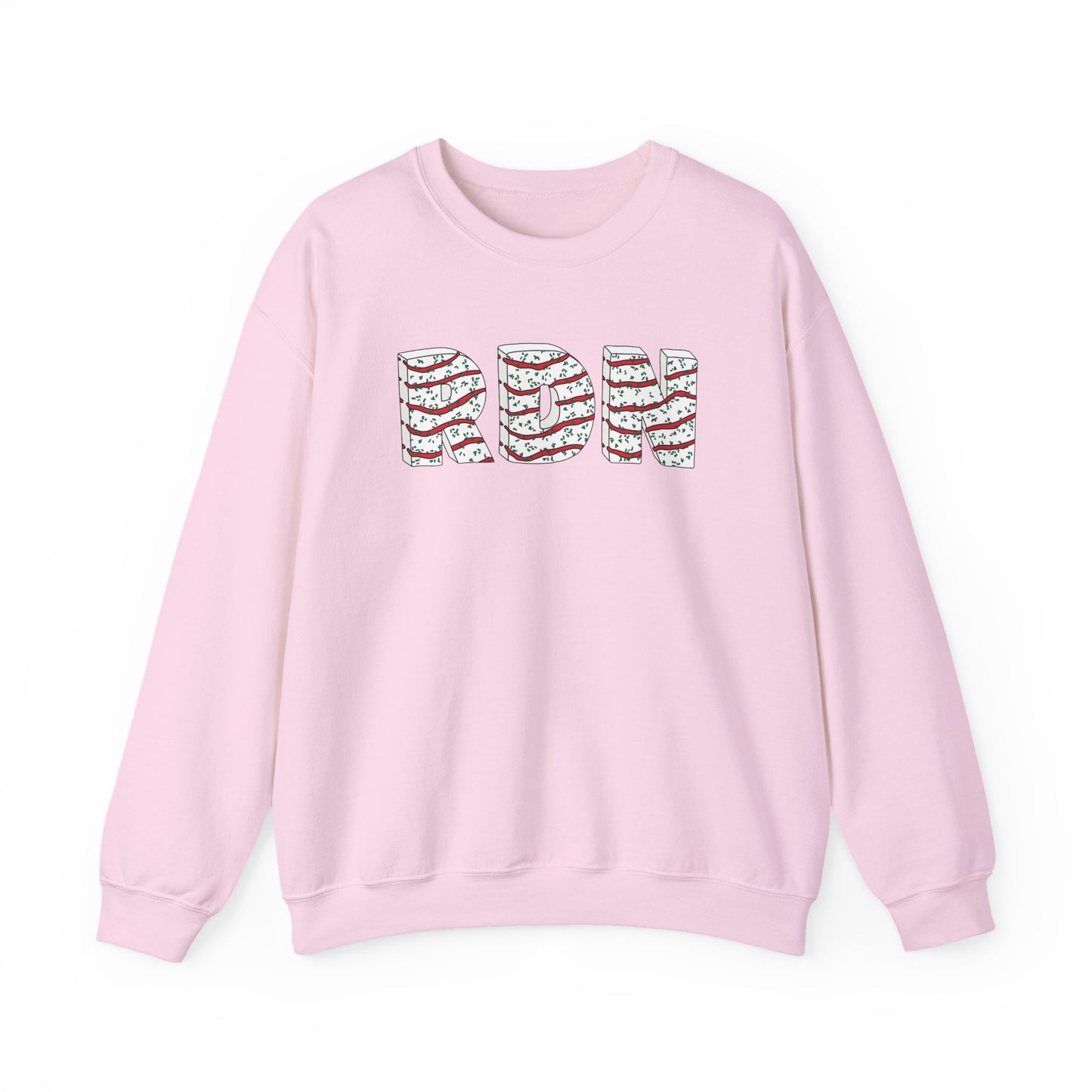 Pink sweatshirt with colorful text on a white background