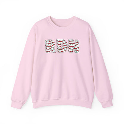 Pink sweatshirt with colorful text on a white background