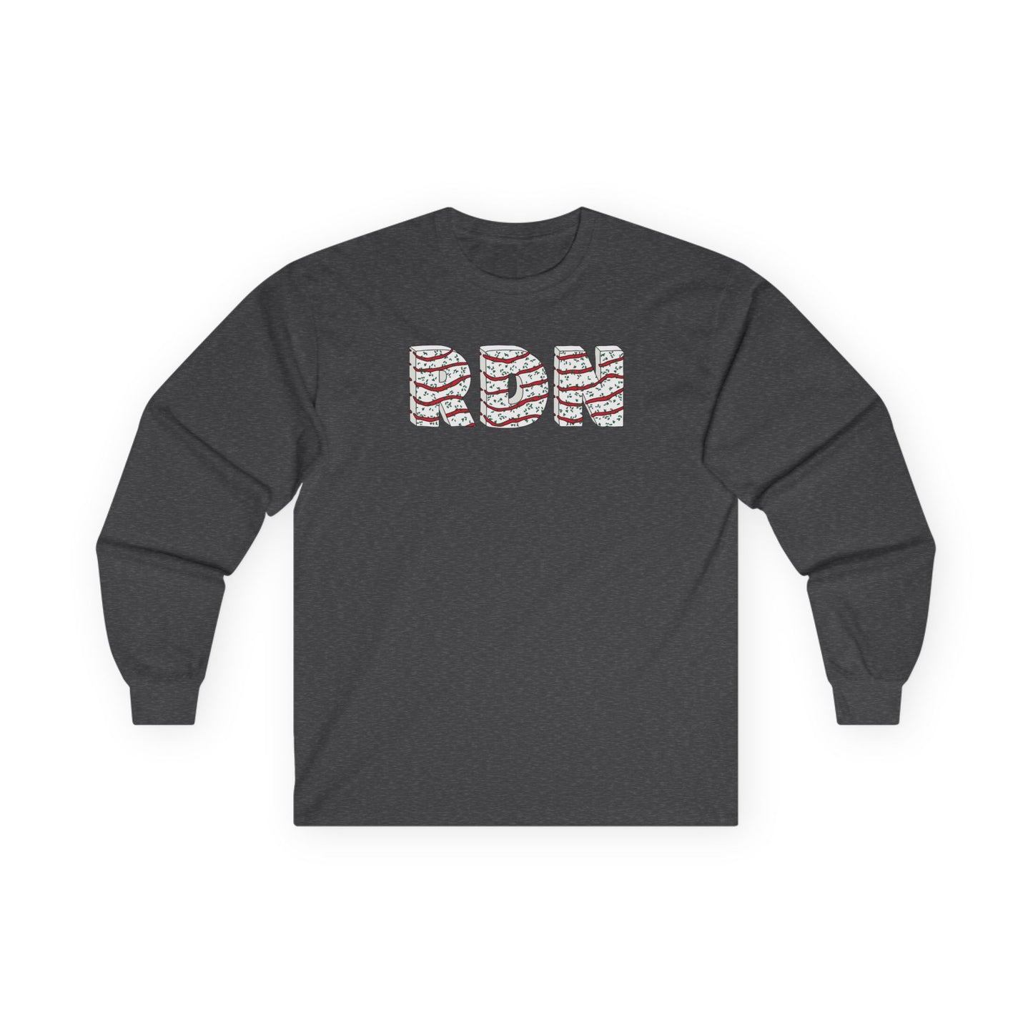 Dark gray long-sleeve shirt with 'RDN' logo on a white background