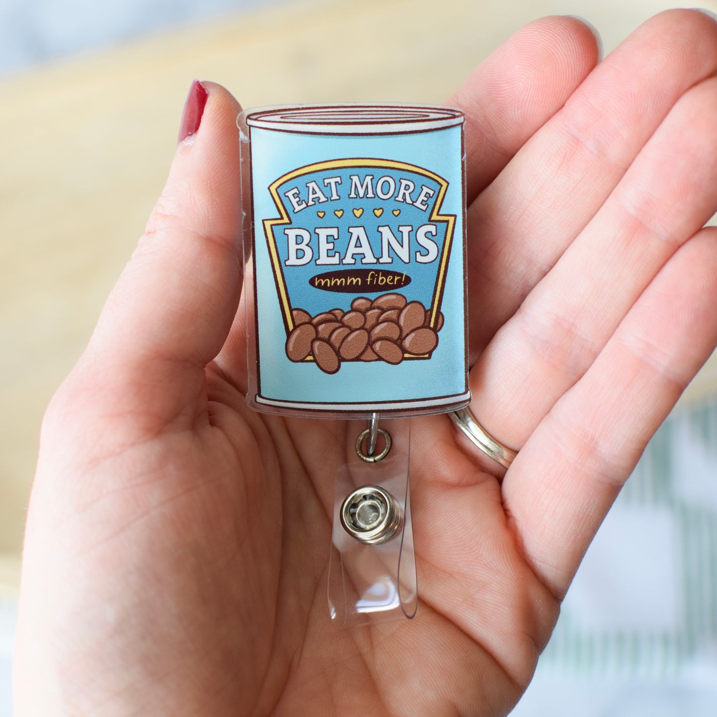 Eat More Beans Acrylic Badge Reel