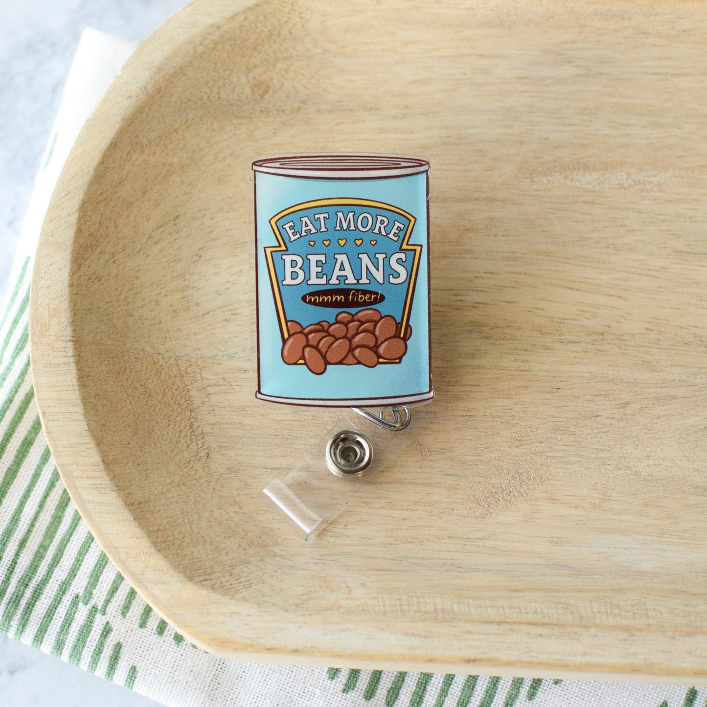 Eat More Beans Acrylic Badge Reel