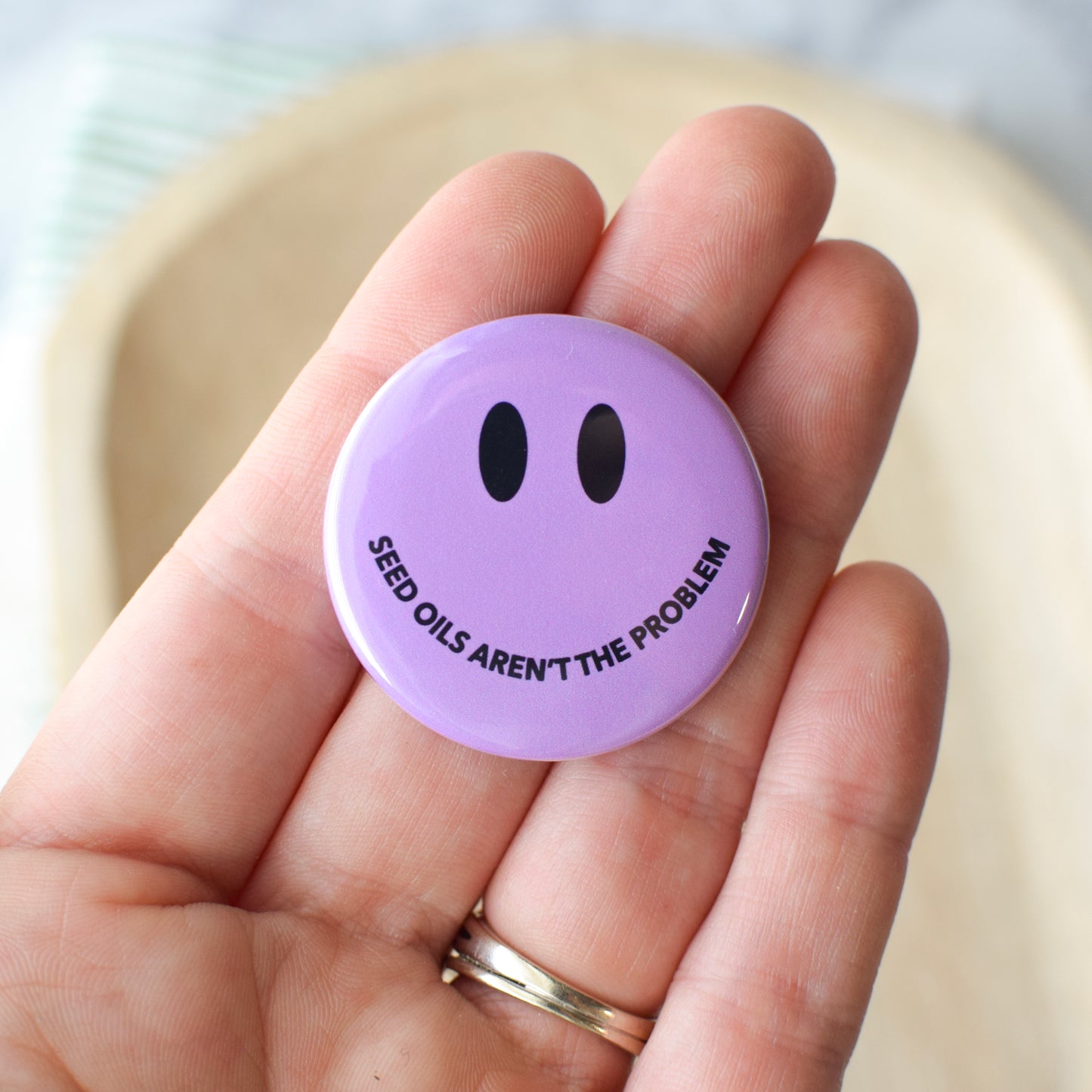 Seed Oils Aren't the Problem Smiley Badge Reel + Topper