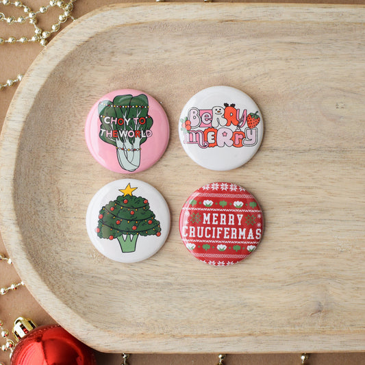 Holiday Fruits and Veggies Button or Magnet Bundle