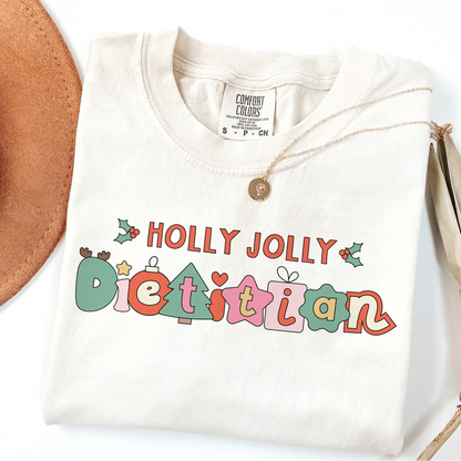 Ivory tshirt with 'Holly Jolly Dietitian' text on a white background