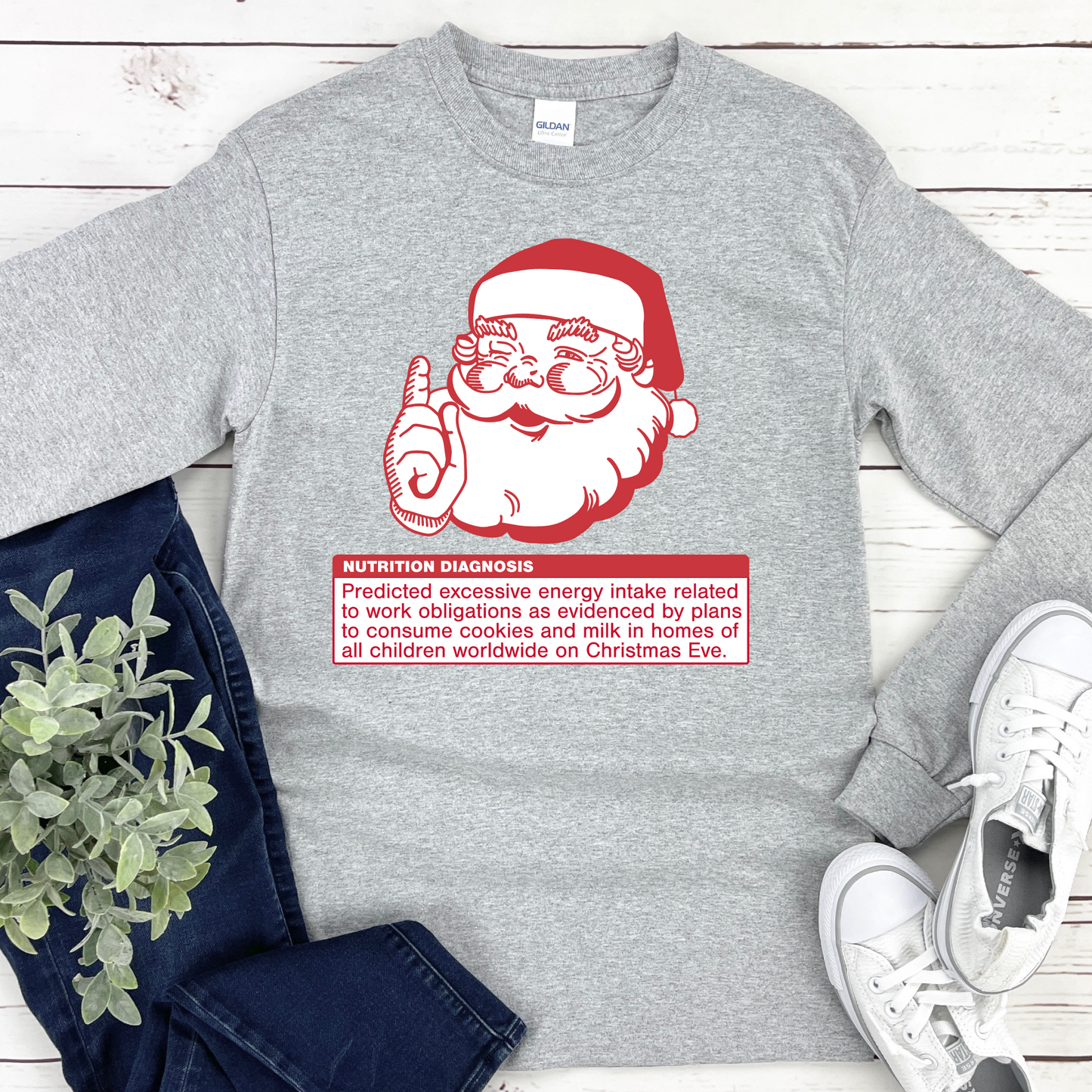 Sport gray long sleeve tshirt with Santa PES design in red and white