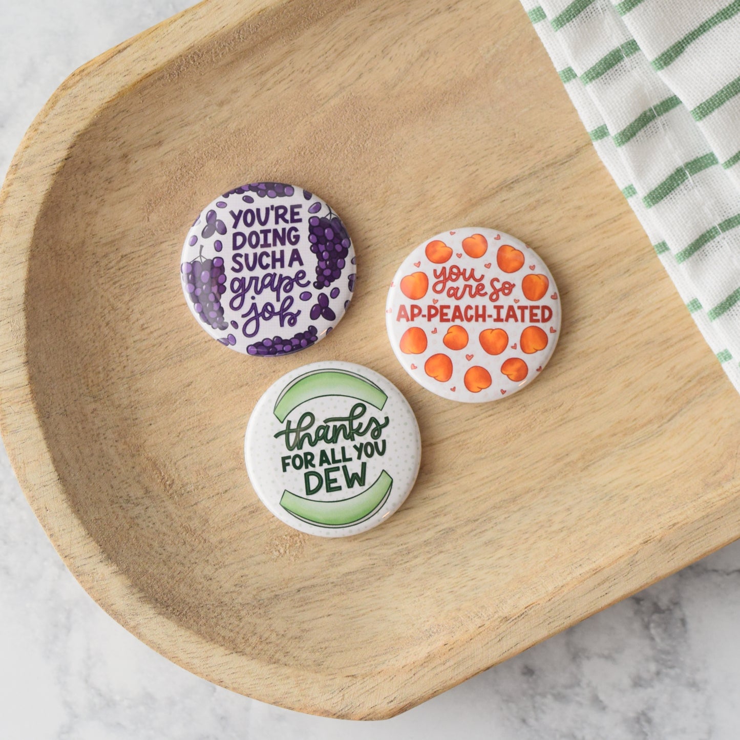 Encouraging Fruit Puns Button or Magnet Bundle